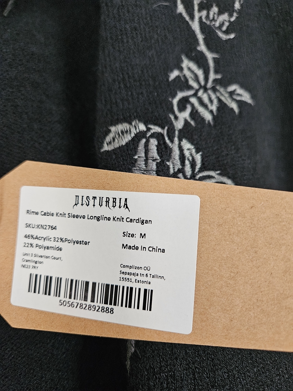 Disturbia Rime Embroidered Cable Knit Sleeve Longline Cardigan - Picture 3 of 5